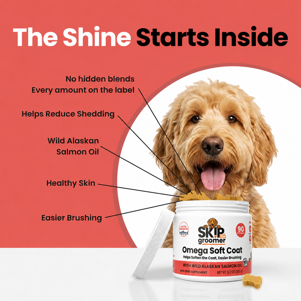 Complete Coat Care — Shampoo, Pin Brush + Salmon Oil Chews, image 3