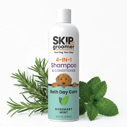 4-IN-1 Rosemary Mint dog shampoo and conditioner bottle with rosemary and mint