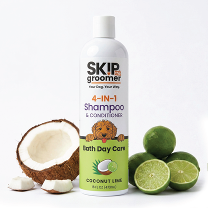 4-IN-1 Coconut Lime dog shampoo and conditioner bottle
