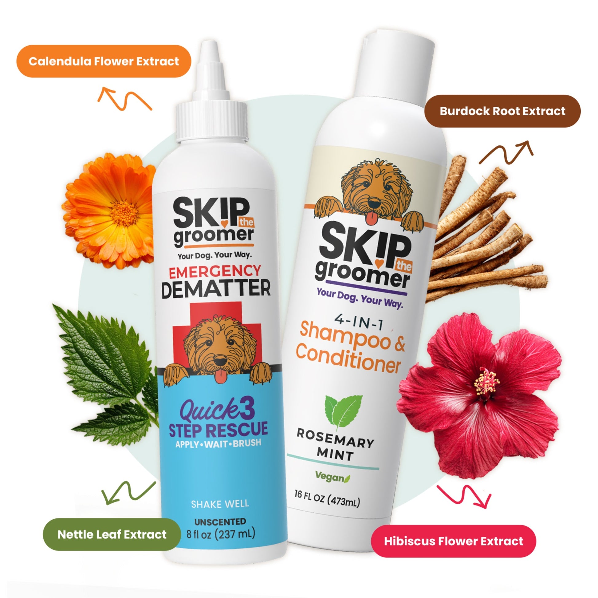 Daily Coat Care System - what's included: 4-piece system for goldendoodles, bernedoodles, retrievers, shepherds, and other curly or dense coats