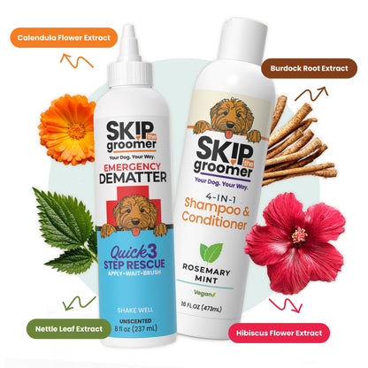 Daily Coat Care System - what's included: 4-piece system for goldendoodles, bernedoodles, retrievers, shepherds, and other curly or dense coats