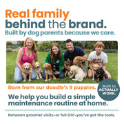 Rake Brush lifestyle photo - being used through thick curly dog coat